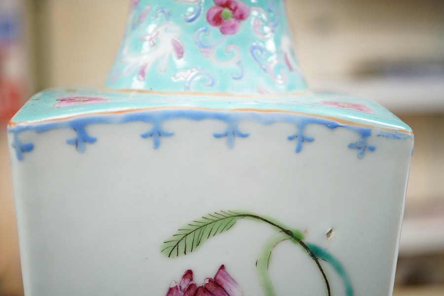 A Chinese famille rose square section vase, second half 19th century